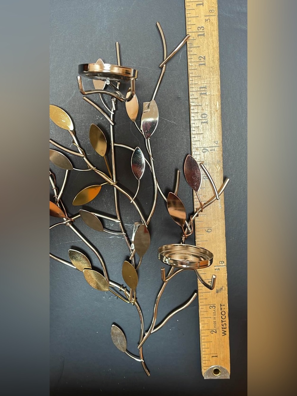PartyLite Shimmering Leaves tea light wall sconce (silver, gold & copper tones) - Picture 3 of 11